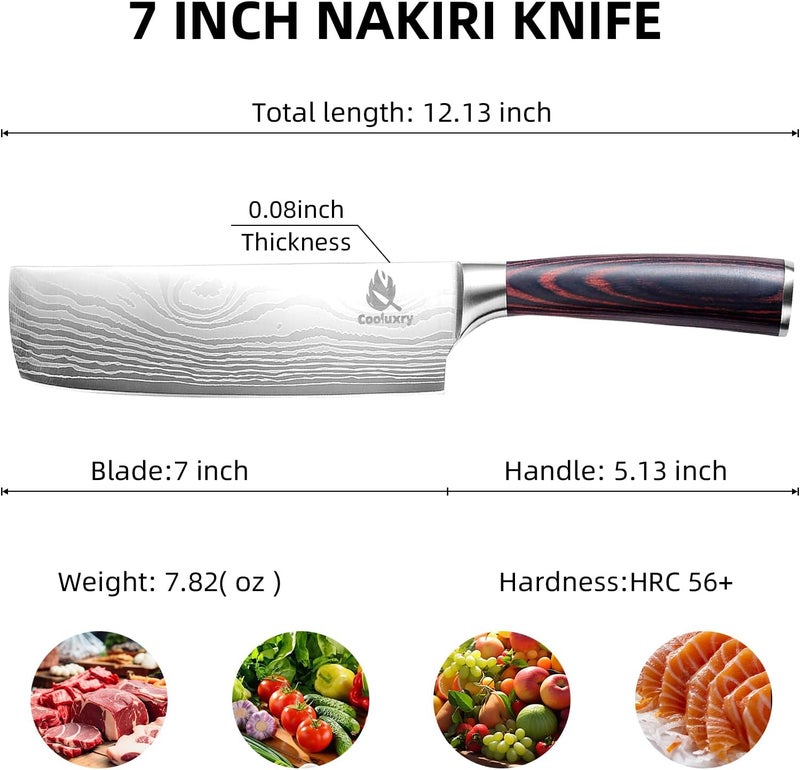 Cooluxry Nakiri Knife - Professional 7" Razor Sharp Meat Cleaver and Vegetable Kitchen Knife, Vegetable Chopping Knife, High Carbon Stainless Steel Blade with Ergonomic Handle - Image 2